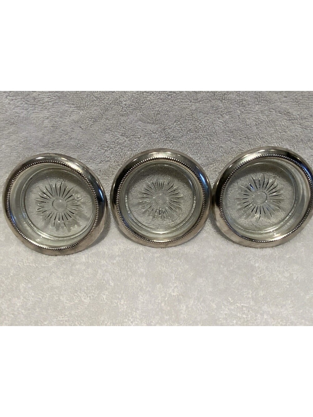Silverplated 4”W Glass MC Coaster/Ashtray with Starburst Design - Set of Three
